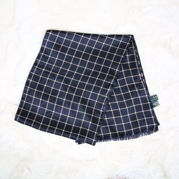 LAUREN RALPH LAUREN 100% Silk Navy Blue Foulard Print Scarf - Reversible Motif - Picture 3 of 10